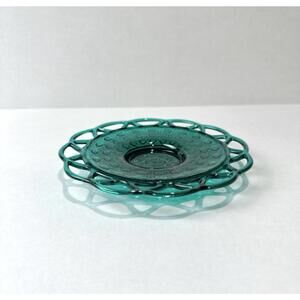 Vintage Unbranded Glass Bowl Small Green Lace Edge Decorative Abstract Light